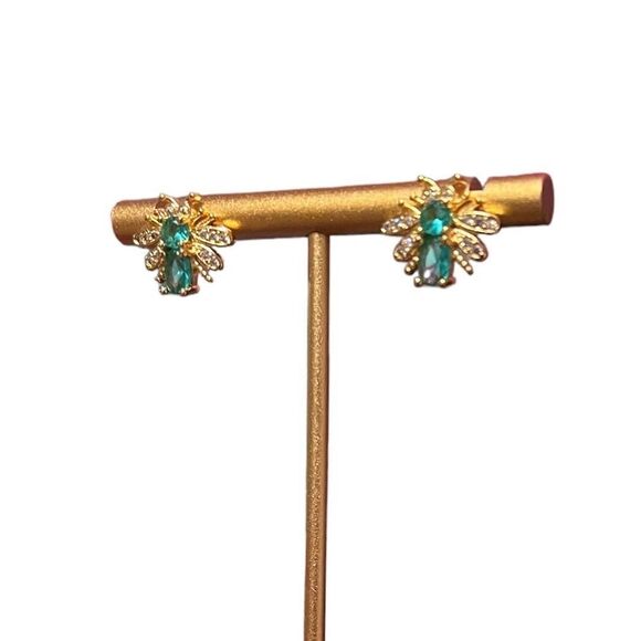Blue Cubic Zirconia Gold Tone Bee Stud Earrings NWT - Picture 4 of 4
